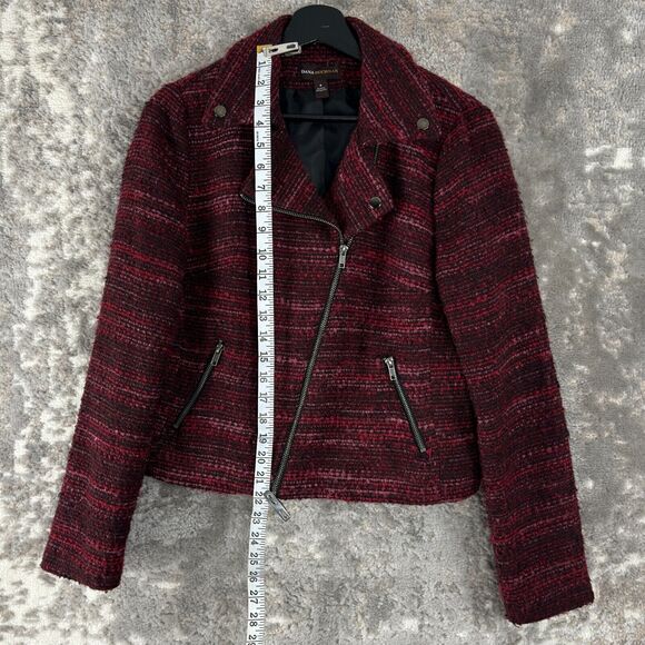 Dana Buchman Women Size 6 Moto Textured Outdoor Jacket Burgundy Long Sleeve Zip - Picture 2 of 9